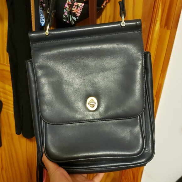 Vintage Handbags - Vintage blue leather crossbody bag
